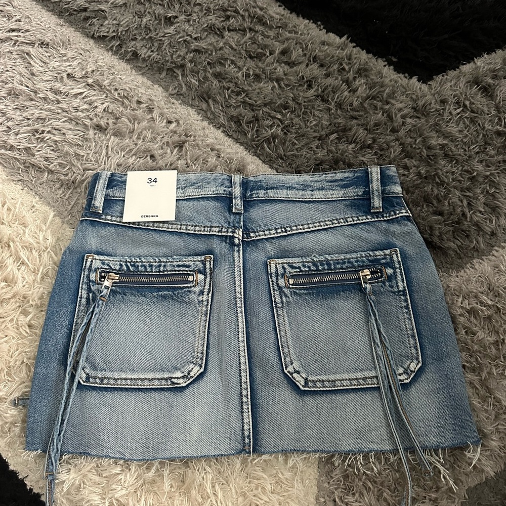 Bershka Blue Denim Mini Skirt with Pocket Zippers